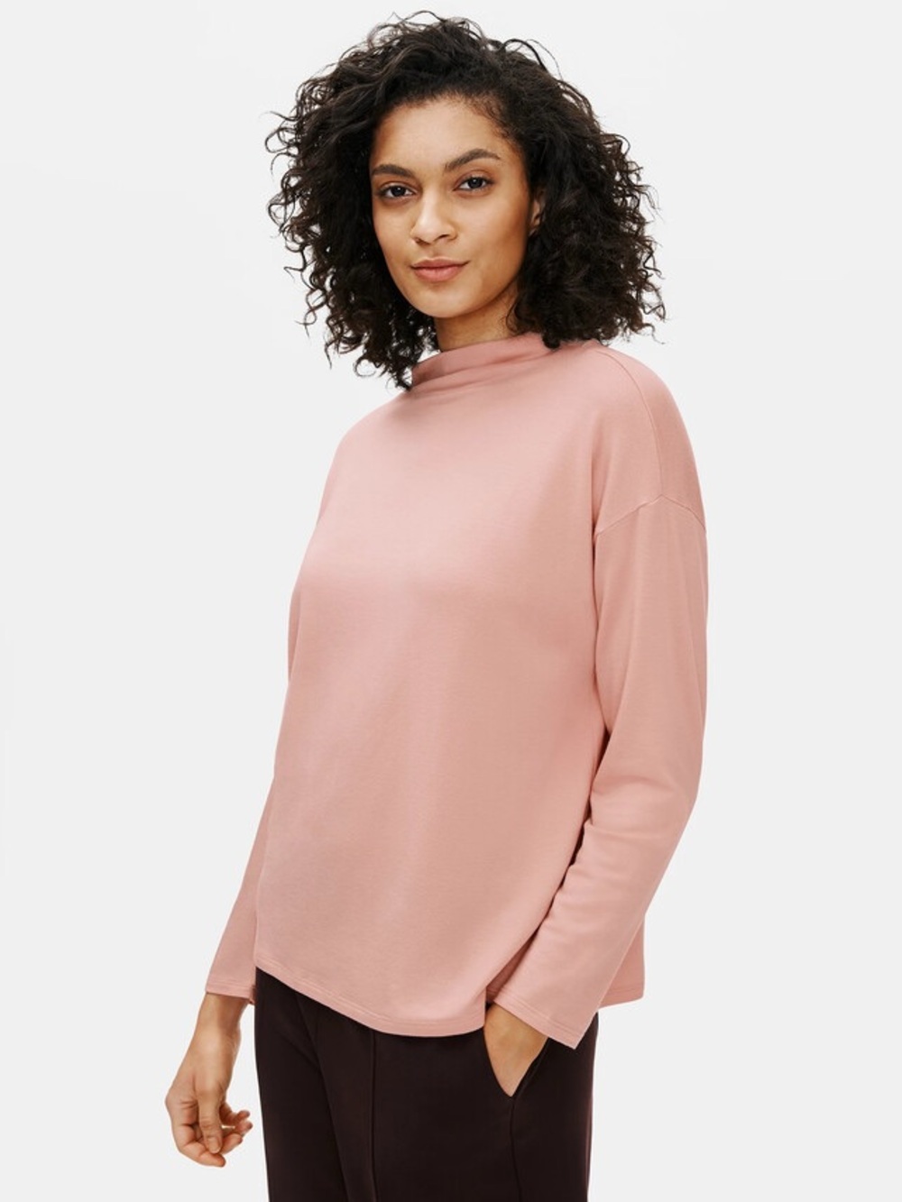 Eileen Fisher Stretch Terry Funnel Neck Box-Top Blush Size XL